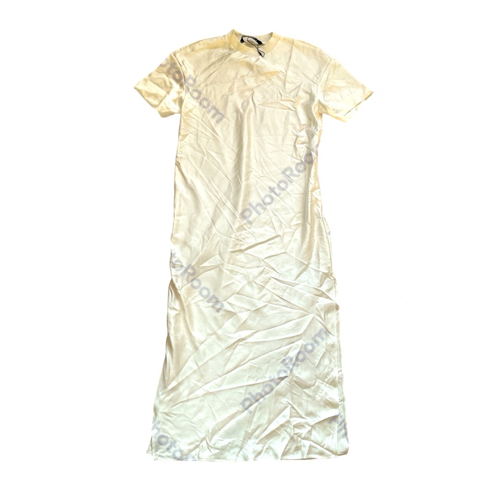 Zara Women’s Medium Silky White Shirt Maxi Dress NWT